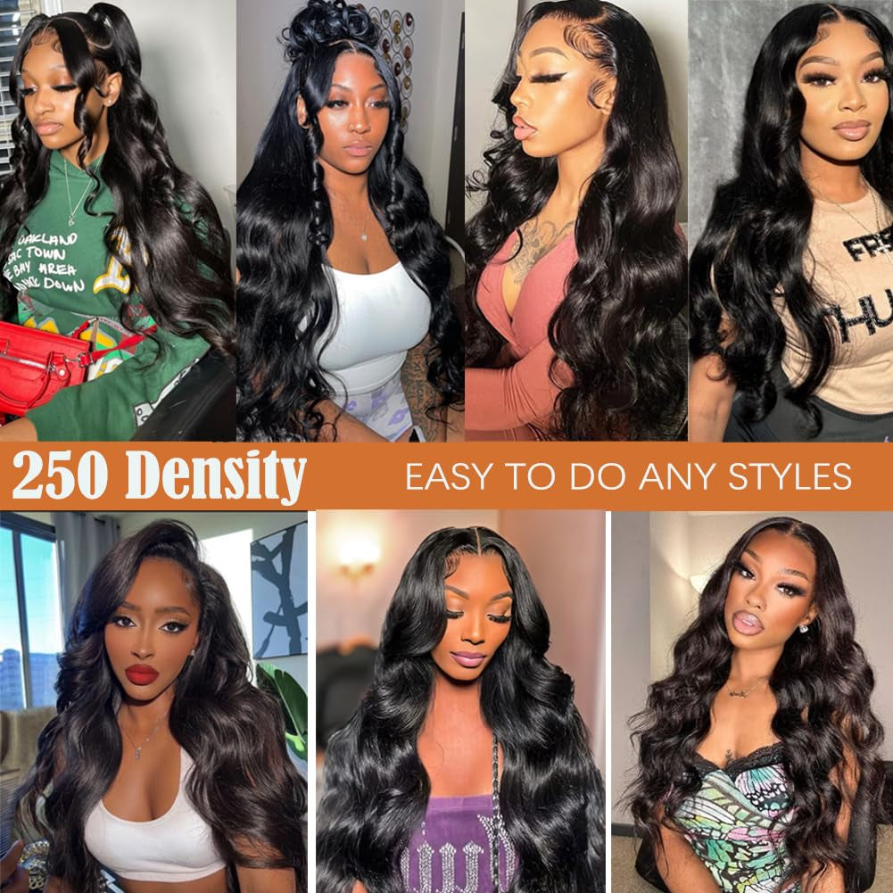 13X4 Body Wave Lace Front Wigs Human Hair 250% Density HD Transparent Frontal Wigs for Women Human Hair Wig Glueless Pre Plucked with Baby Hair 26 Inch Full and Thick 12A Brazilian Hair