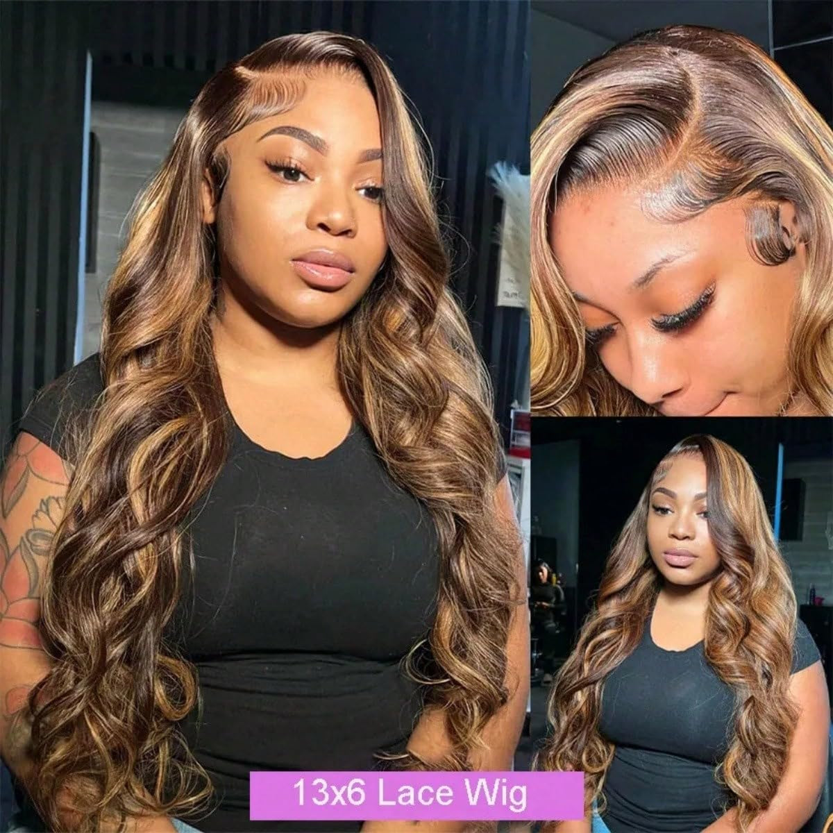13X6 Lace Front Wigs Human Hair Highlight Ombre Lace Front Wig Human Hair Honey Blonde Colored Hd Body Wave Wig for Women Pre Plucked Glueless Lace Frontal Wigs 180 Density P4/27 26 Inch