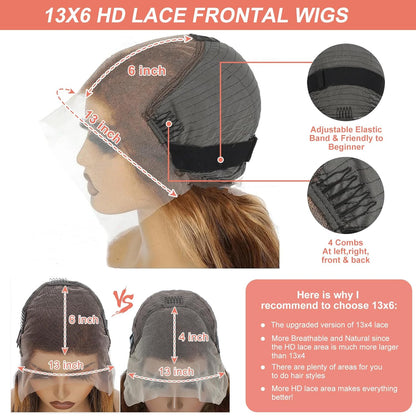 13X6 Lace Front Wigs Human Hair Highlight Ombre Lace Front Wig Human Hair Honey Blonde Colored Hd Body Wave Wig for Women Pre Plucked Glueless Lace Frontal Wigs 180 Density P4/27 26 Inch
