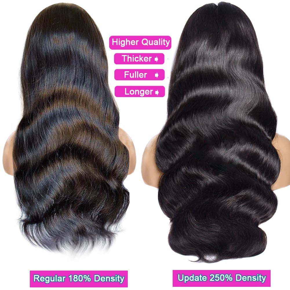 13X4 Body Wave Lace Front Wigs Human Hair 250% Density HD Transparent Frontal Wigs for Women Human Hair Wig Glueless Pre Plucked with Baby Hair 26 Inch Full and Thick 12A Brazilian Hair