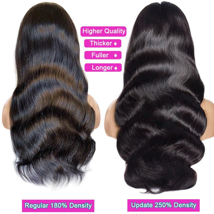 13X4 Body Wave Lace Front Wigs Human Hair 250% Density HD Transparent Frontal Wigs for Women Human Hair Wig Glueless Pre Plucked with Baby Hair 26 Inch Full and Thick 12A Brazilian Hair