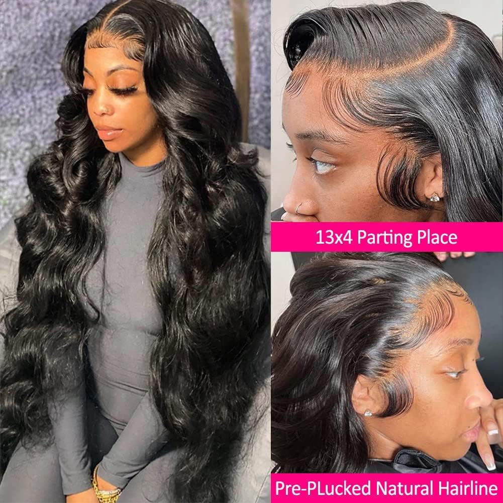 13X4 Body Wave Lace Front Wigs Human Hair 250% Density HD Transparent Frontal Wigs for Women Human Hair Wig Glueless Pre Plucked with Baby Hair 26 Inch Full and Thick 12A Brazilian Hair