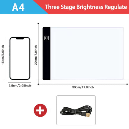 A4 Led Drawing Copy Board Kids Toy to Draw Tablet 3 Level Dimmable Sketching Painting Tablet Light Pad Diamond Painting